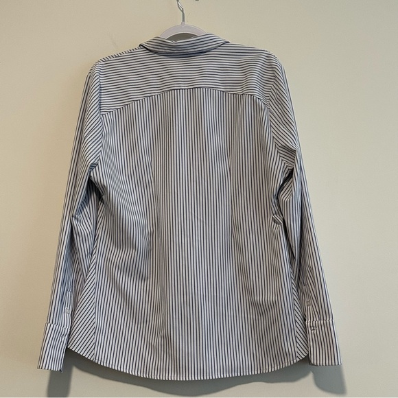 Ministry of Supply Women's White and Blue Striped Button-Down Shirt - Picture 7 of 12